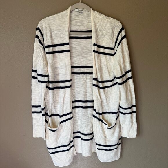 Madewell Sweaters - Madewell Summer Ryder Longline Knit Cardigan Sweater Ivory/Navy Stripe Small